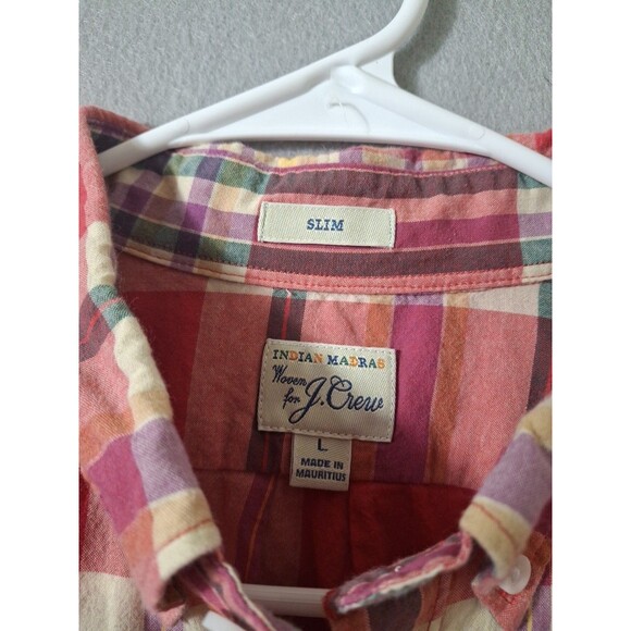 J. Crew Indian Madras Shirt Mens Large Red Plaid Button Up Slim Fit Long Sleeve - Picture 4 of 8